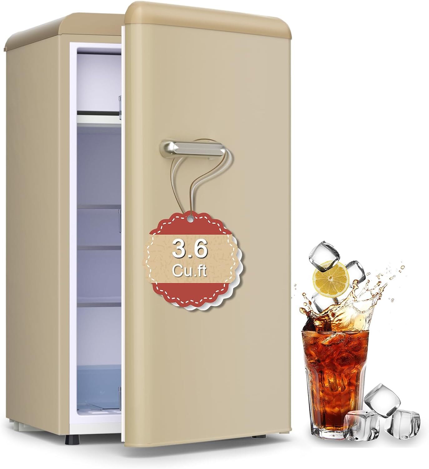 Retro Mini Fridge with Freezer Compact Refrigerator for Bedroom with