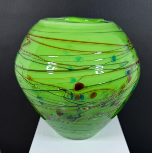 Vintage Lime Green Murano Style Art Glass Vase Bowl - Picture 4 of 6