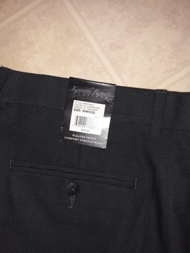 KENNETH ROBERTS * Mens Charcoal Pleated Pants * Size 38 x 32 * NEW WITH TAGS - Picture 2 of 4