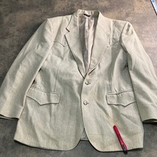 Panhandle Slim Blazer Mens 44 Beige 100 Silk Western Sport Coat VTG USA FLAWS 