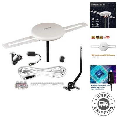 Easy Install HDTV Antenna - 150+ Mile Range, Supports 4 TVs, Great Gift Idea