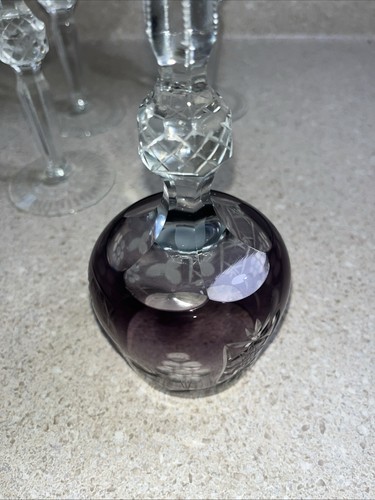 H869~ 4 HORTENSJA Cut to Clear Crystal Hock Wine Glasses Amethyst 8.5" Vintage - Picture 10 of 10