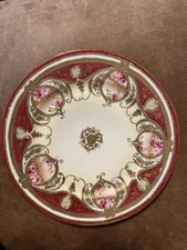 Antique C.1891 Noritake Maple Leaf Nippon Roses Plate with Gilding & Gold Jewels