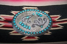 Old Pawn Style Southwestern Handmade Nickel Silver Real Turquoise XL Belt Buckle