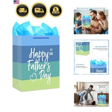 Fathers Day Gift Bag - 11.5" Medium Happy Fathers Day Paper Gifts Bag with Ti...