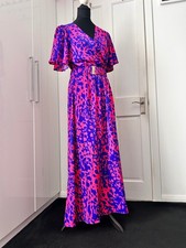 SHEIN Clasi V-neck maxi dress, bold blue and hot pink allover print size 12/14
