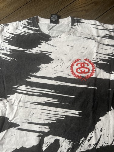 Stussy Y2K All Over Print T-Shirt Paint Splatter Skate Tee 2-Sided Men’s - Picture 6 of 11