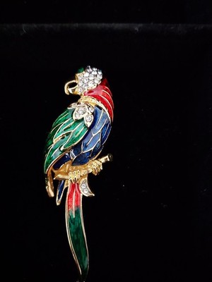 Atwood & Sawyer  Parrot Brooch Rhinestones Enamel  Pin