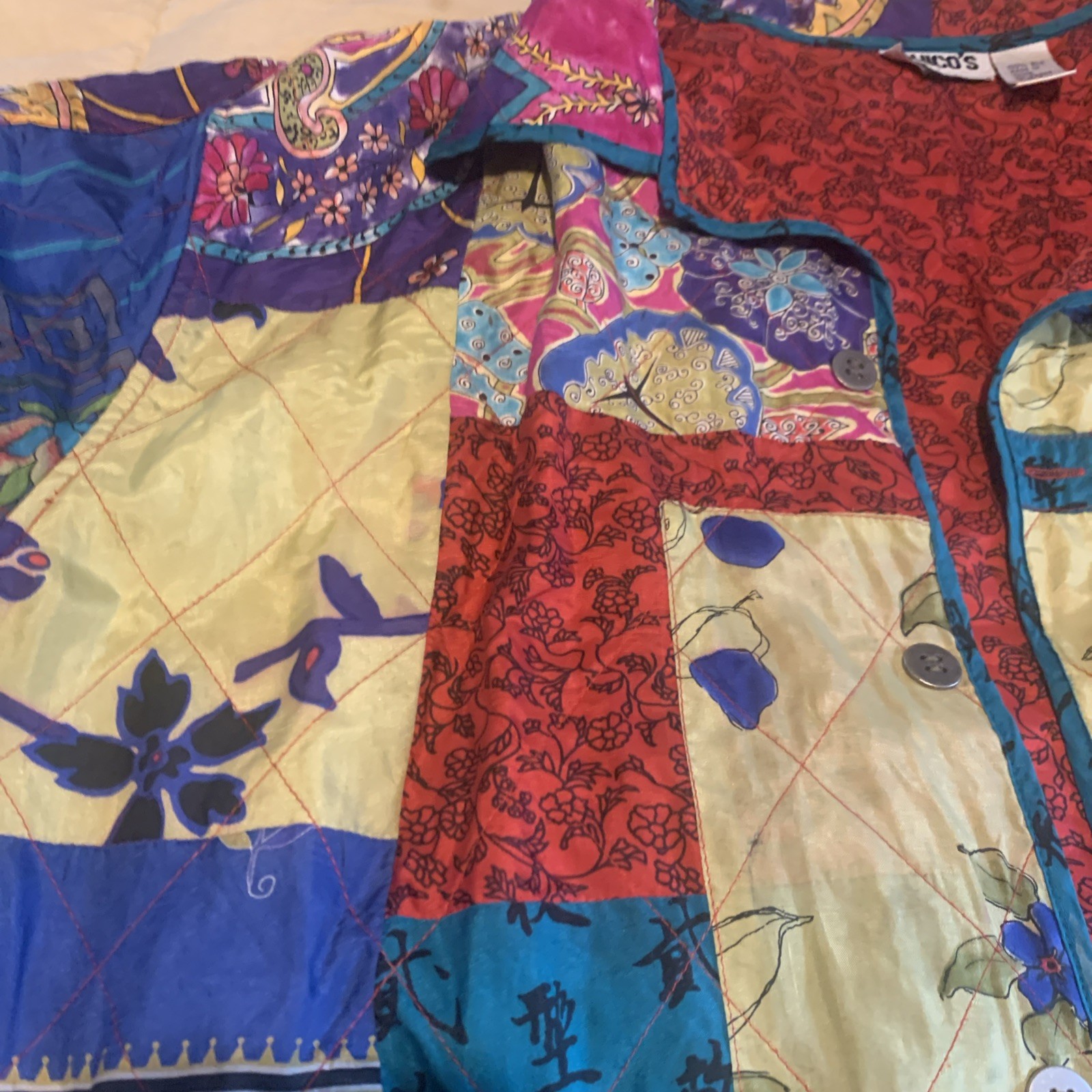 Chicos Jacket 100% Silk Patchwork Lined Boho Indi… - image 7