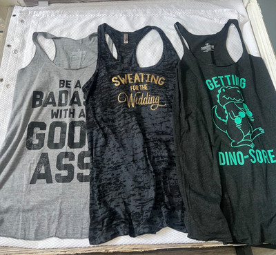 Lot of 3 womens Plus Size Tank Top's 2X Racer back Black Gray Dino Athletic
