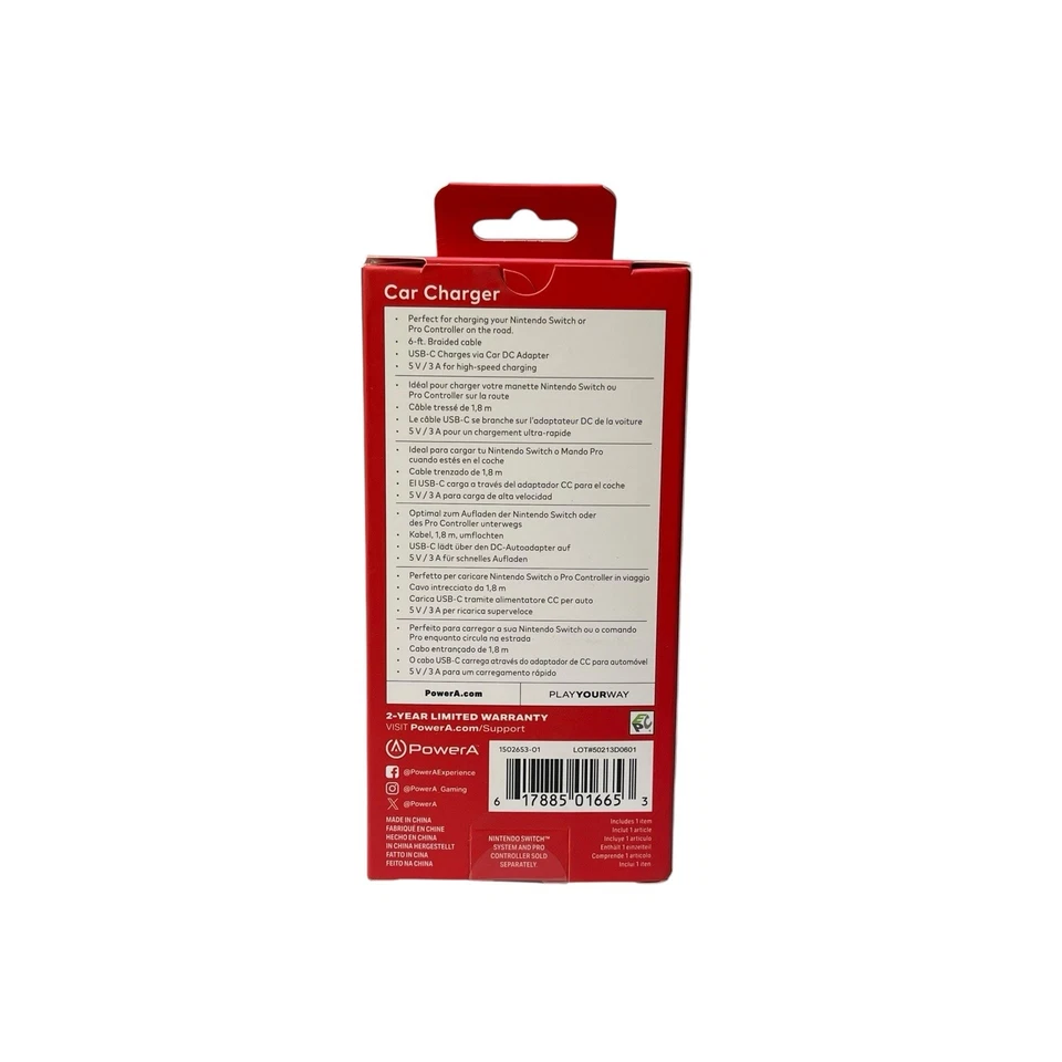 Nintendo SWITCH PowerA Car Charger 5V/3A USB-C High Speed Charging NEW Sealed - Image 2 of 3