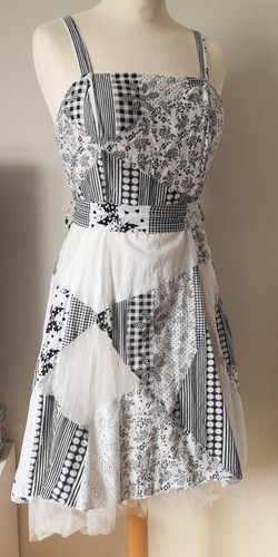 Patchwork Cotton fit & Flare dress Layered asymmetric net Hem Size 10-12 - Picture 8 of 24