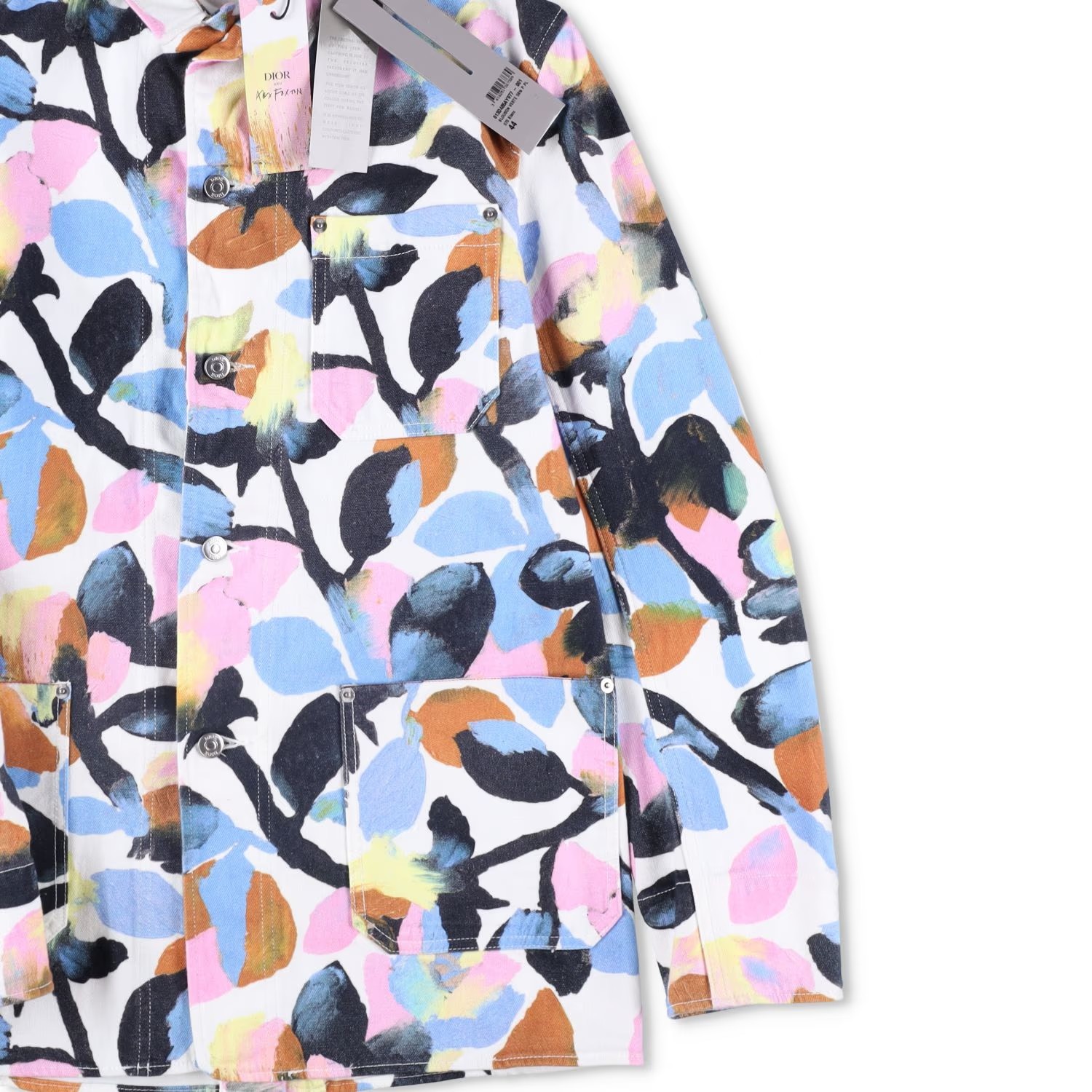 DIOR HOMME Mens Floral Denim Jacket Buttoned Collared Multicoloured 44 RRP 1300 image 6