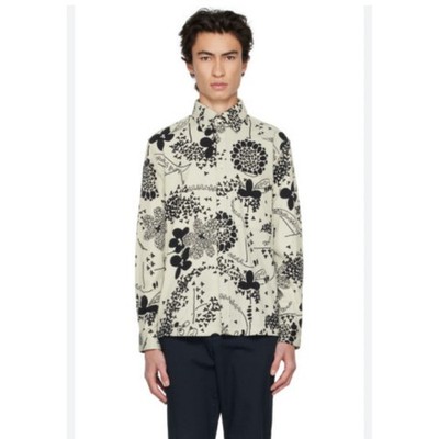 NN07 No Nationality Men's Long Sleeve Button Up Shirt Black White Floral Size L