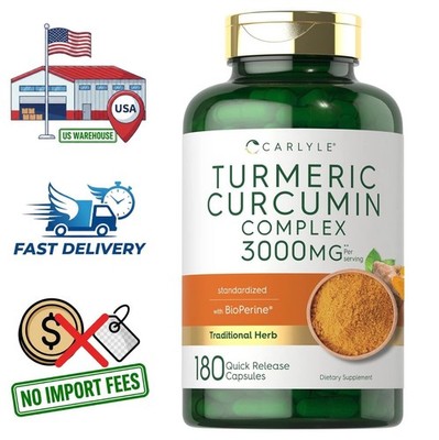 Turmeric Curcumin 3000mg with Black Pepper Bioperine | 180 Powder Capsules