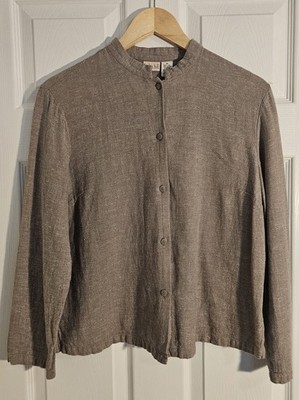 Linden Hill Women's Medium Taupe Linen Blend Button Front Cardigan Jacket