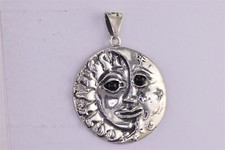 Sterling Silver 38mm x 38mm Carved Face Moon Black Onyx Statement 925 Pendant