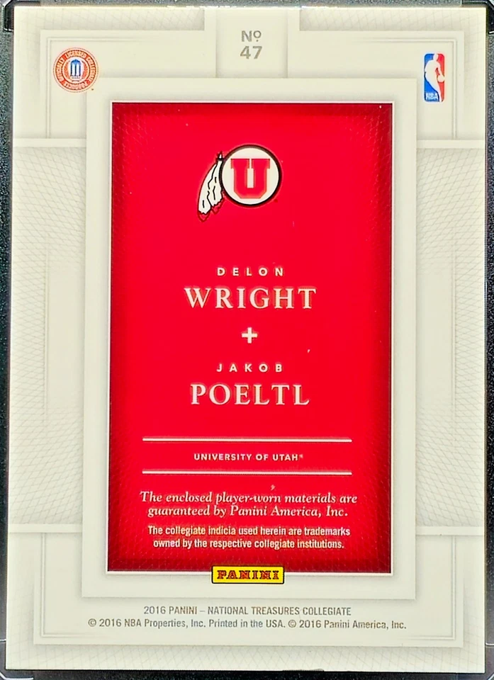 Delon Wright Jakob Poeltl 2016 National Treasures Collegiate Gold /10 RC Patch - Image 2 of 2