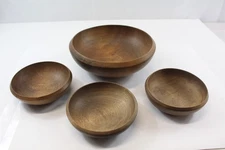 Wooden Bowl Set Farmhouse Rustic Tableware 1 Large, 3 Smaller Vintage