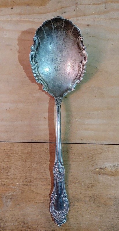 Antique Ornate Serving Spoon H&T MFG Co Silverplate LG Flatware Silverware Vinta