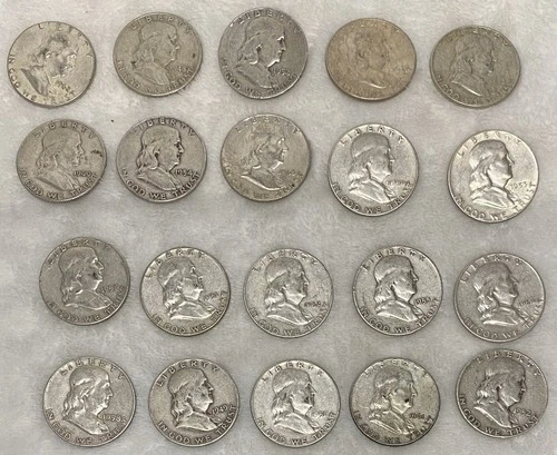 $10 1951-1963 Franklin Half-Dollars - 90% Silver 20-Coin Roll - Silver Bullion