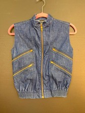 1980s Vintage Dark Denim Sleeveless Zippered Vest for Kids, 10-12