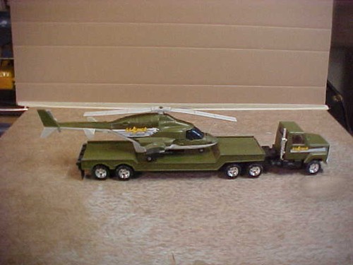 Vintage 1986 Ertl Wolfpack Air Command Helicopter, Transport Truck & Trailer Set