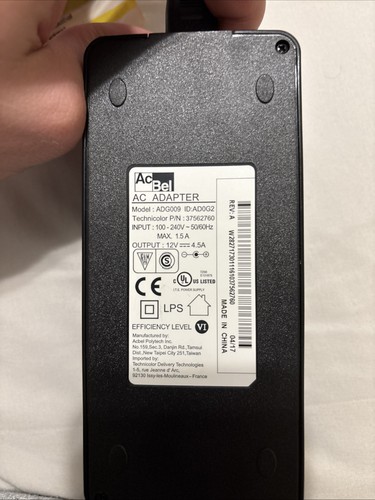 AcBel Ac Adapter Model-ADG009 ID-AD0G2 Technicolor Output-12V-4.5A - Picture 1 of 3