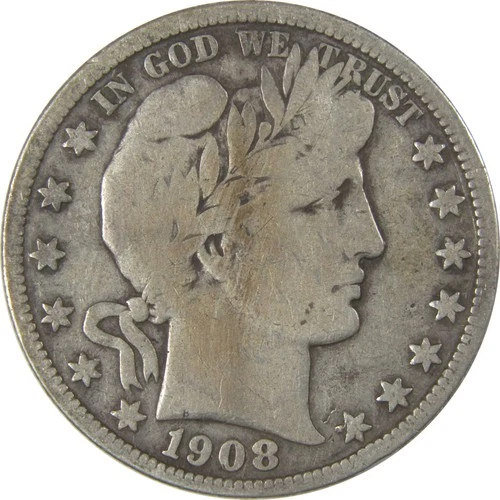 1908 S Barber Half Dollar VG Very Good Silver 50c Coin SKU:I22761