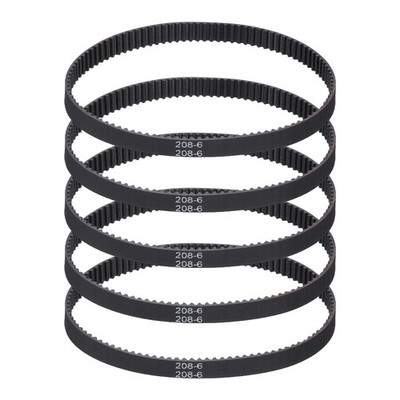 208mm GT-2 Timing Belt, 5pcs 6mm Width 2mm Pitch 3D Printing Closed Loop, Black