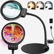 10X 30X Magnifying Glass with Light and Stand, LED Desk Lamp for Close Work