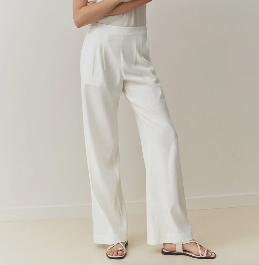 Cuyana Linen Pleated Wide-Leg Pant XS White