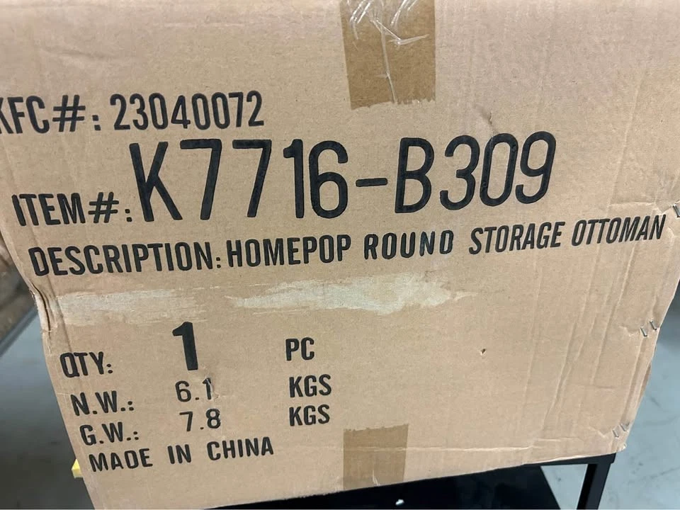 HomePop 18" Transitional Round Fabric Storage Ottoman in Fawn Gray - Image 4 of 4