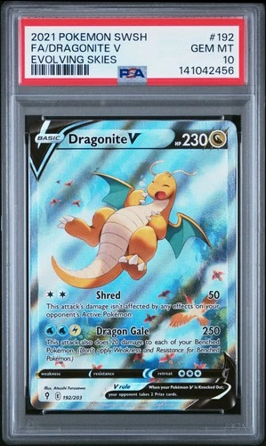 2021 POKEMON SWORD & SHIELD EVOLVING SKIES #192 FULL ART/DRAGONITE V PSA 10