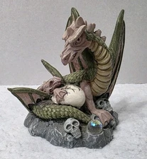 Spoontiques Dragon Figurine 5" with Hatching Baby, Human Skulls, & Crystal Ball