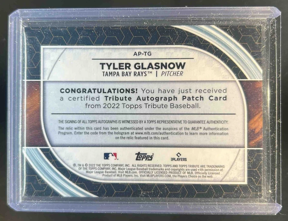 2022 Topps Tribute Tyler Glasnow Auto Patches #25/50 Rays - Image 2 of 2