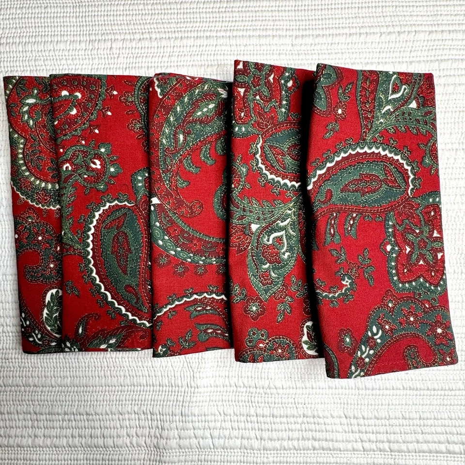 Juego de 5 servilletas de cena Waterford Holiday 19" rojo cachemir Navidad algodón Foto 2 de 4