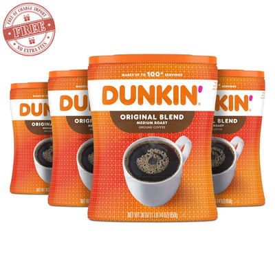 (4 pack) Dunkin  Original Blend Medium Roast Ground Coffee, 30 oz Canister