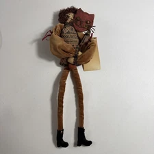 Linda Mcinnis Folk Art Cloth Doll 14" Handcrafted Primitive Whimsical Cat Mask