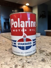 VG++ Standard Oil Polarine Motor Oil Can — Torch Logo — Vintage Quart Tin — Gas