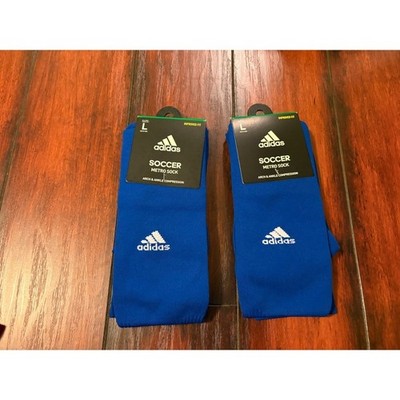 New 2 Adidas Soccer Metro Socks Royal Blue Arch Ankle Compression Men's Large
