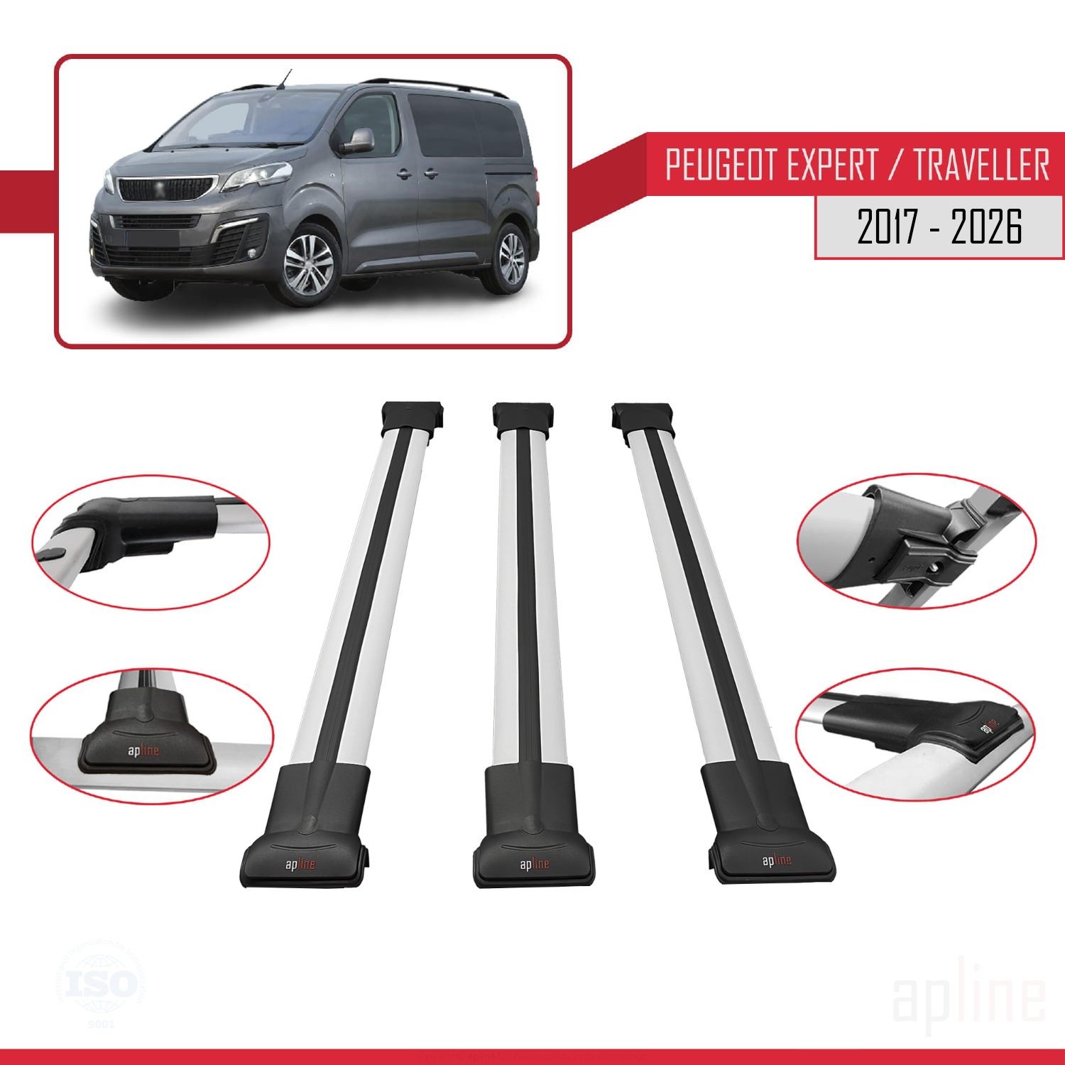 Barres de toit verrouillables Peugeot Expert 3 structure aluminium antivol FLY