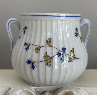 Vintage Tiny French Porcelain Pot Cornflowers Pillivuyt Toothpicks Spoons Q Tips