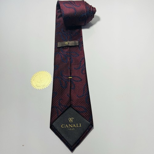 CANALI Burgundy Silk Tie w White Microdots, Blue Paisley 60x3.25” NWOT NICE - Picture 6 of 12