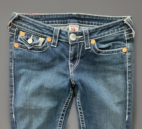 True Religion Jeans Women 28 Flare Dark Wash Joey Big T USA Y2K - 第 3/13 張圖片
