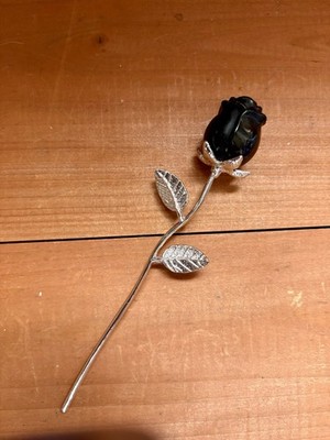 Obsidian Quartz Crystal Flowers with Silver Tone Stems 6  Gemstone Mineral Gift