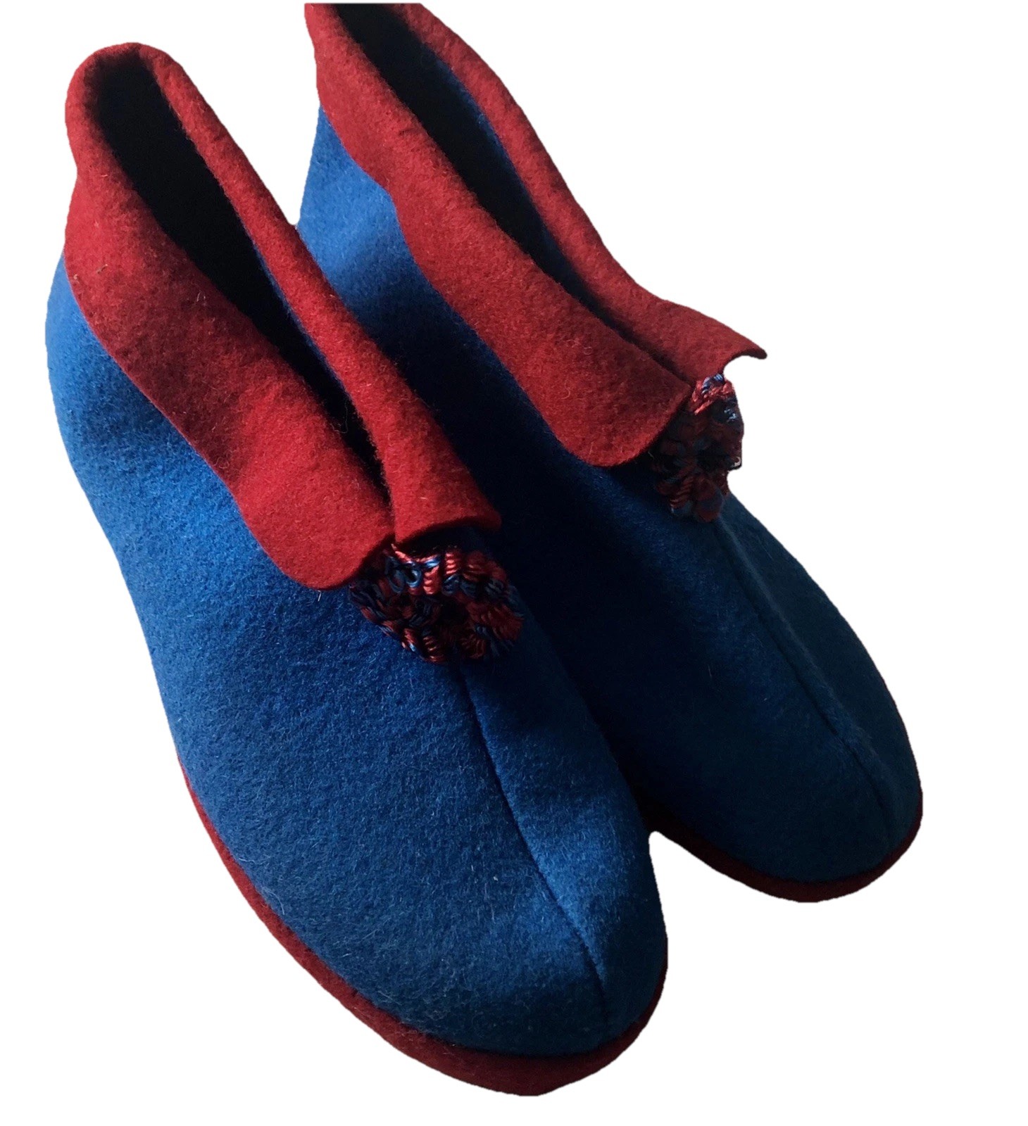 SAOLA Ciabatte metà secolo blu rosso suola morbida taglia 3 fondo di magazzino misto lana