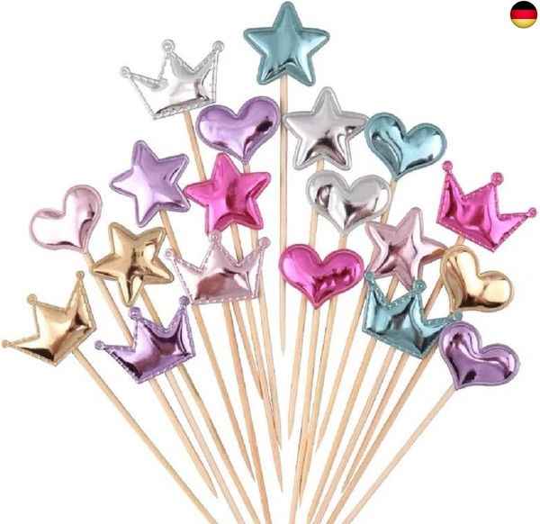 Coriver 75Pcs Cupcake Toppers Muffin Dekoration Stern Herz Krone Cupcake Topper-image