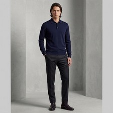 Brooks Brothers Mens Navy Blue Silk Cotton Knit Long Sleeve Polo Sweater Large