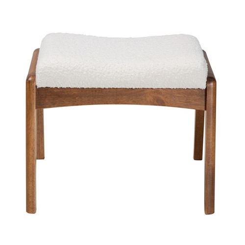 Baxton Studio Roxy White Boucle Upholstered and Brown Wood Ottoman Footstool - Picture 2 of 8